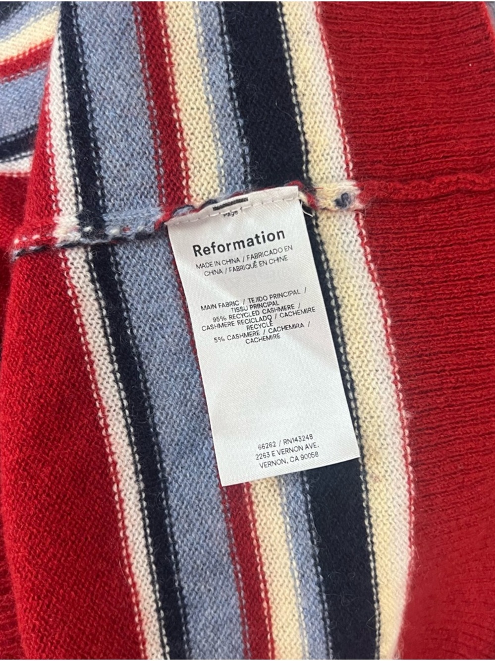 Reformation Cashmere Boyfriend Sweater Striped Red Blue Cream Crew Neck M - Picture 7 of 8